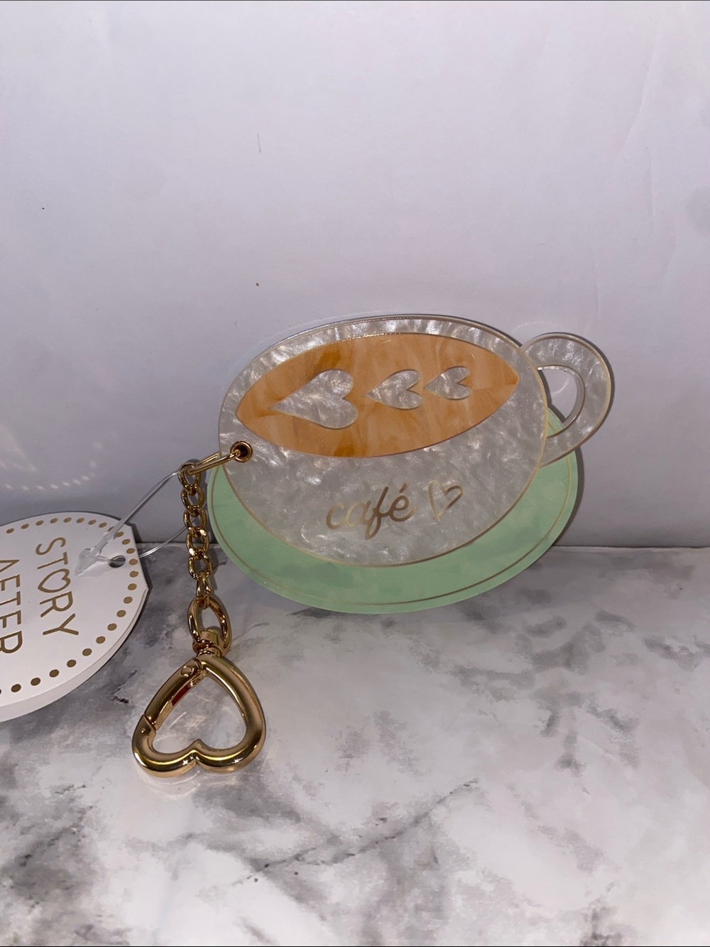Acrylic Café Teacup Keychain - Mint & Pearl